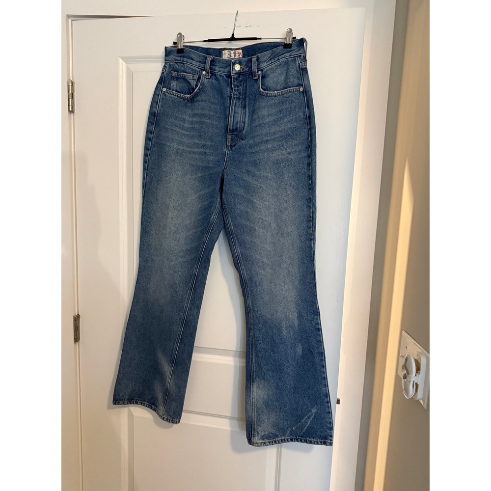 Free People We The Free Flare Jeans Blue Medium Wash High Rise Button Fly 31